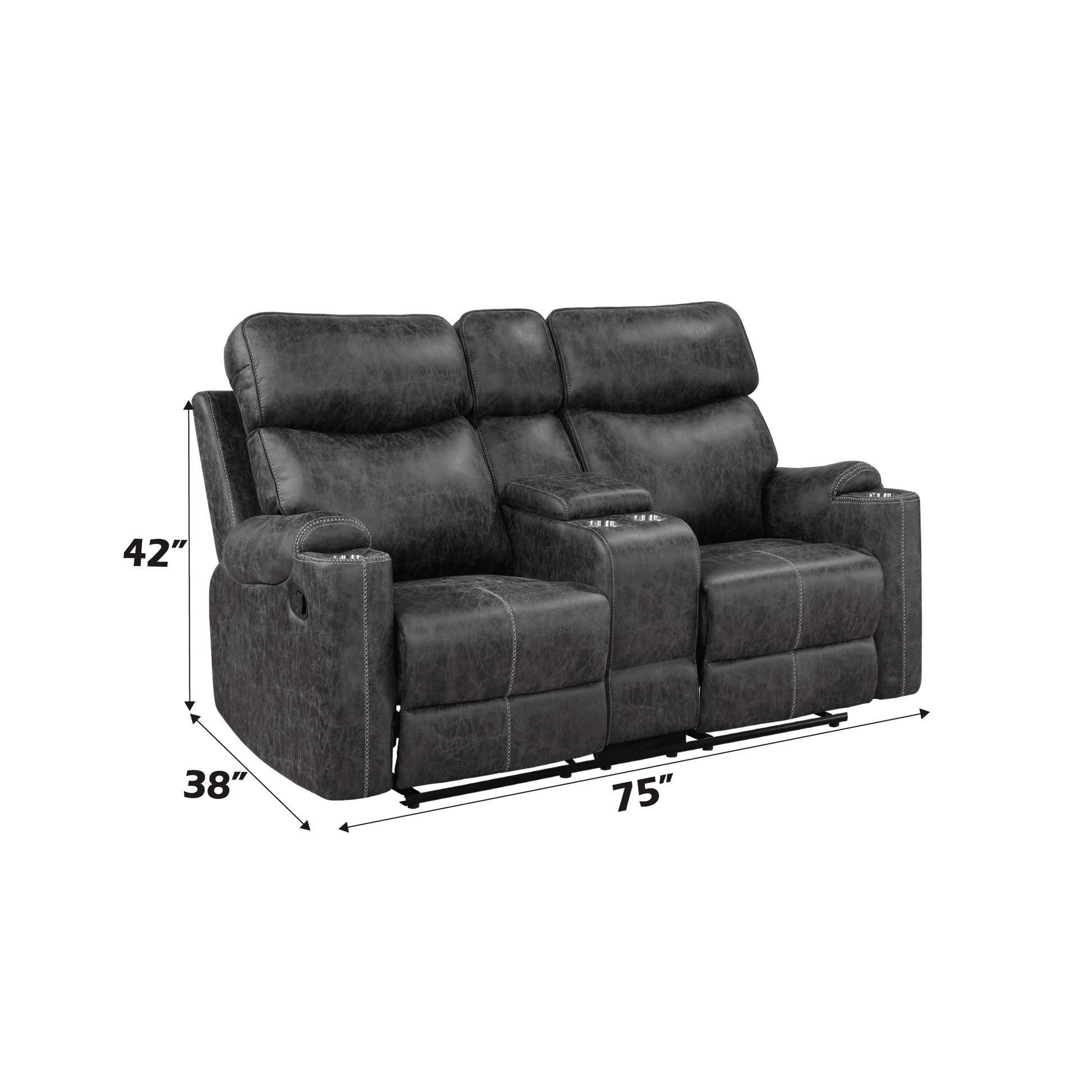 Dark Gray Reclining Loveseat with USB Port & Cup Holders | Microfiber Manual Recliner Sofa - 1st Choice Furniture Direct