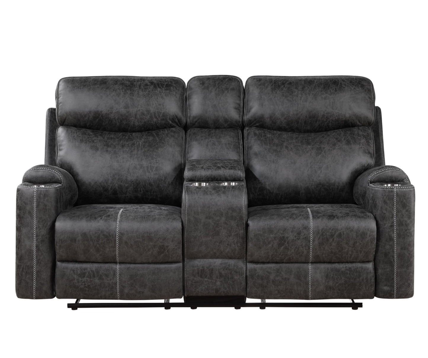 Dark Gray Reclining Loveseat with USB Port & Cup Holders | Microfiber Manual Recliner Sofa - 1st Choice Furniture Direct