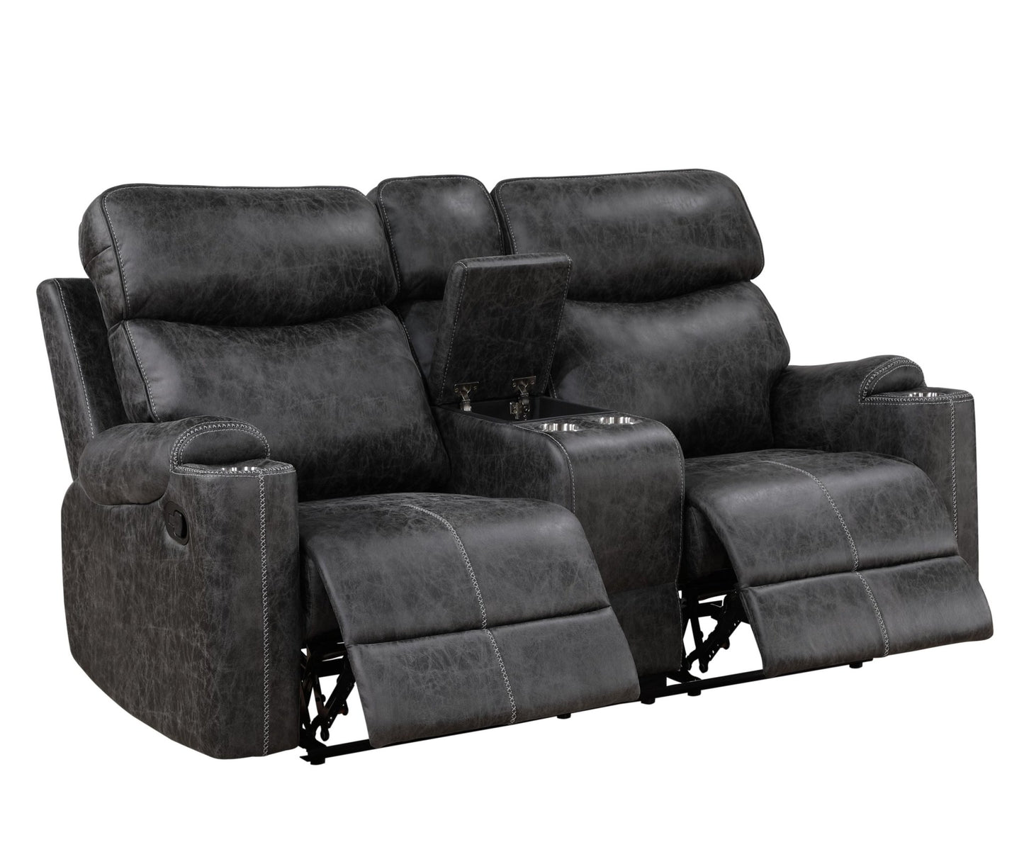 Dark Gray Reclining Loveseat with USB Port & Cup Holders | Microfiber Manual Recliner Sofa - 1st Choice Furniture Direct