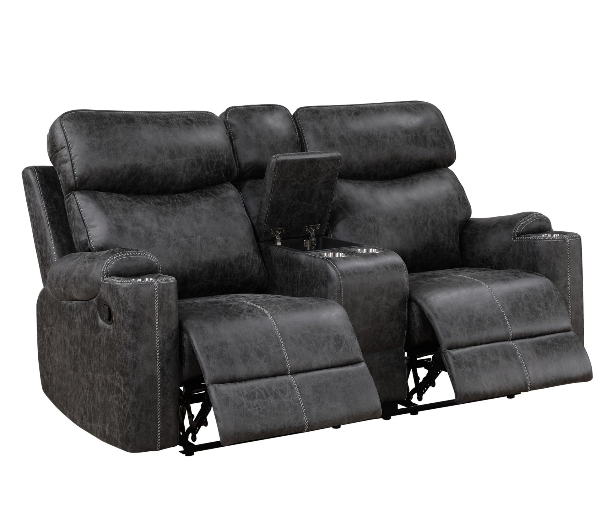 Dark Gray Reclining Loveseat with USB Port & Cup Holders | Microfiber Manual Recliner Sofa - 1st Choice Furniture Direct