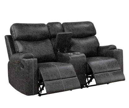 Dark Gray Reclining Loveseat with USB Port & Cup Holders | Microfiber Manual Recliner Sofa - 1st Choice Furniture Direct