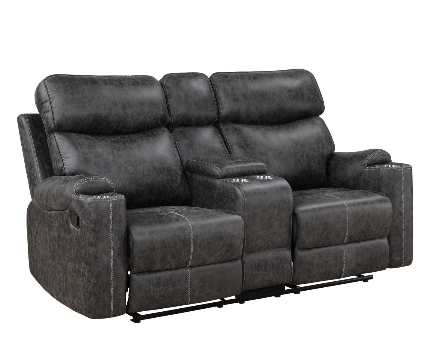 Dark Gray Reclining Loveseat with USB Port & Cup Holders | Microfiber Manual Recliner Sofa - 1st Choice Furniture Direct