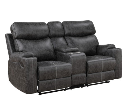 Dark Gray Reclining Loveseat with USB Port & Cup Holders | Microfiber Manual Recliner Sofa - 1st Choice Furniture Direct