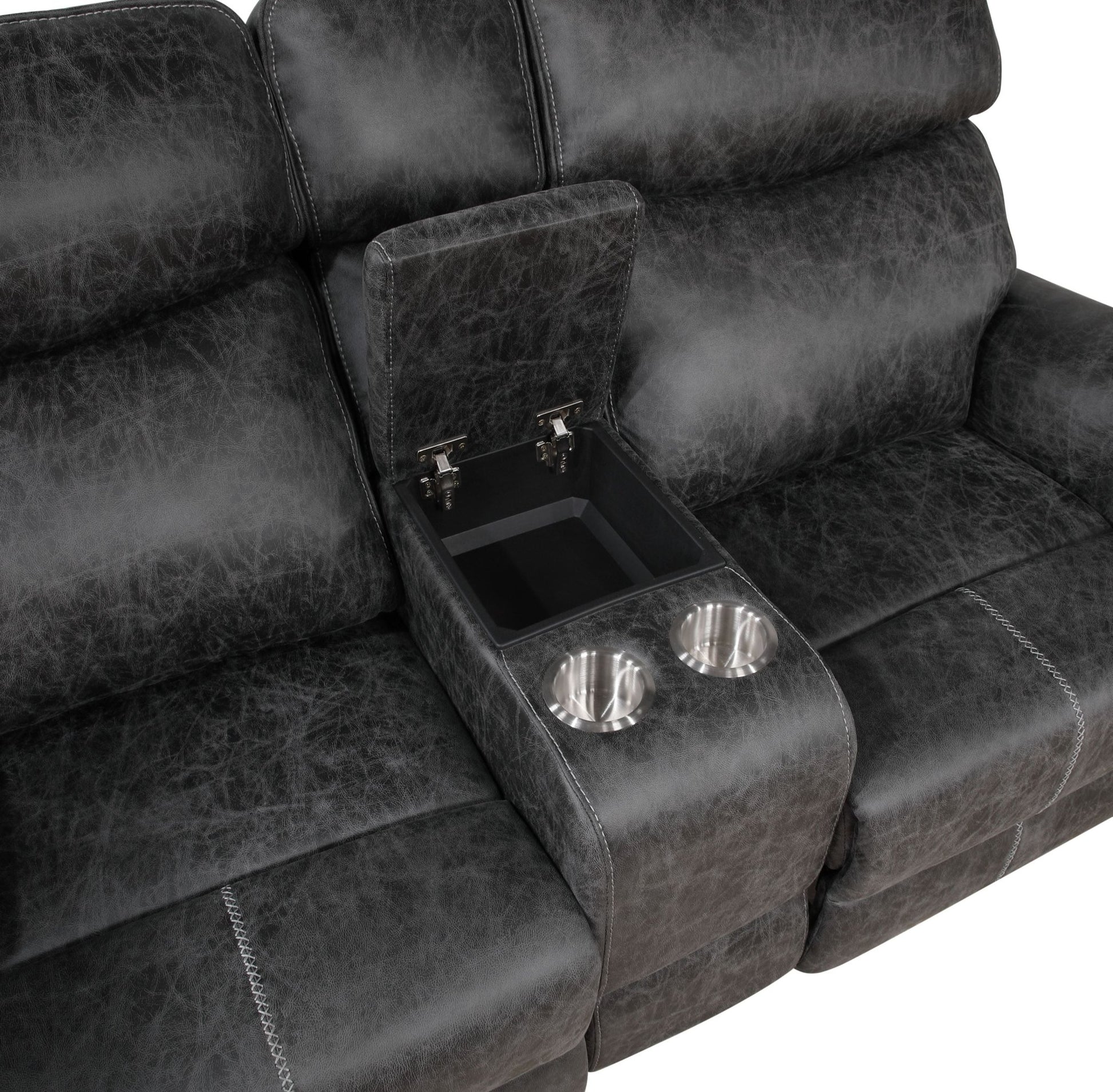Dark Gray Reclining Loveseat with USB Port & Cup Holders | Microfiber Manual Recliner Sofa - 1st Choice Furniture Direct