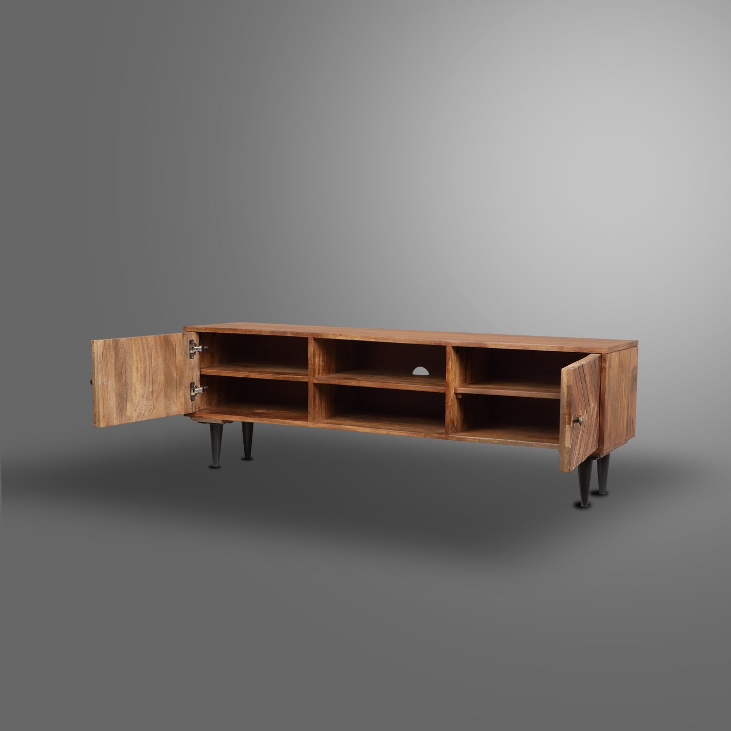 1st Choice TV Cabinet Herringbone with 2 Door Back MDF Metal Leg KD