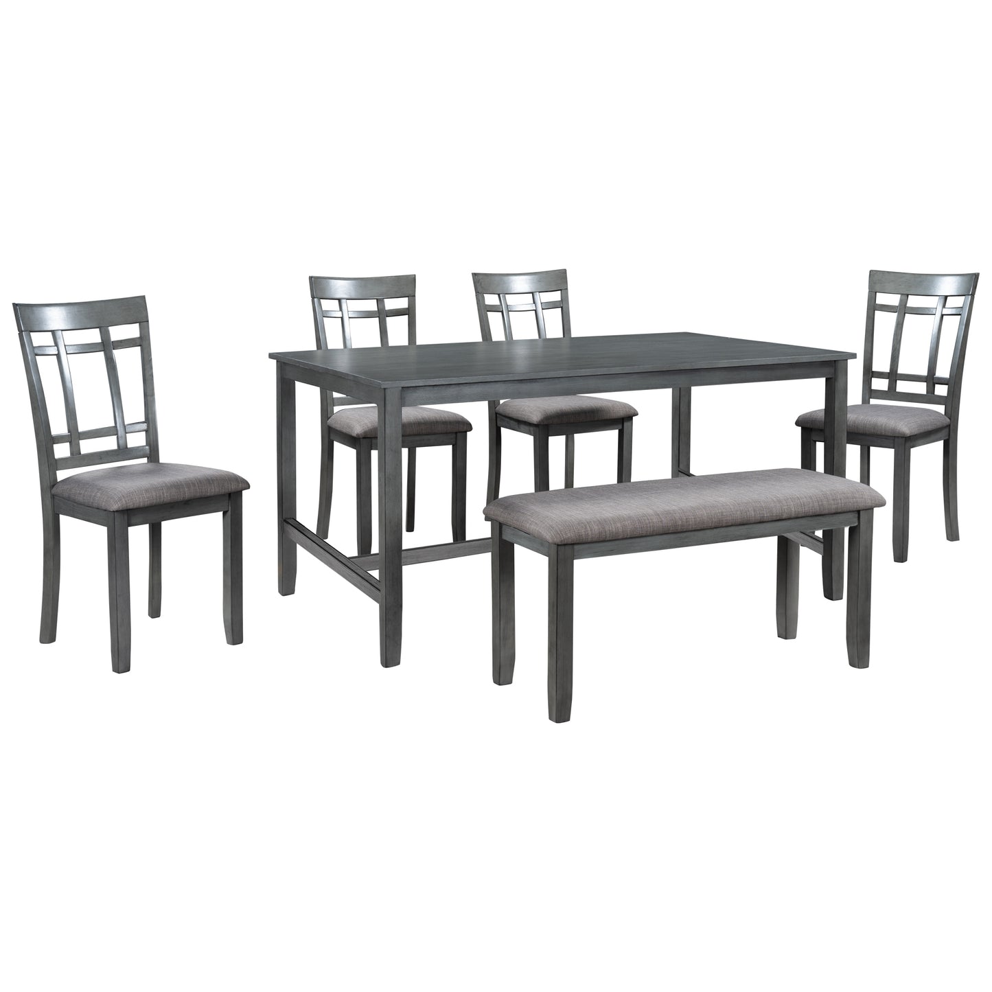 1st Choice 6 Piece Wooden Gray Dining Table Set Farmhouse Rustic Style