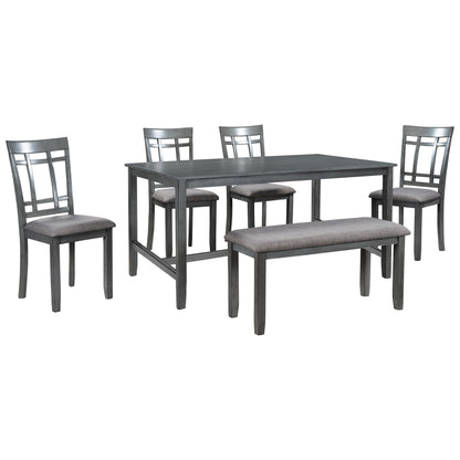 1st Choice 6 Piece Wooden Gray Dining Table Set Farmhouse Rustic Style