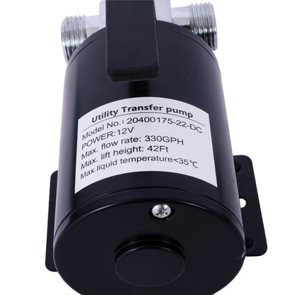 DC 12 - Volt 1/10HP 330GPH Battery Powered Mini Portable Electric Utility Sump Transfer Water Pump with Water Hose Kit Black - 1st Choice Furniture Direct