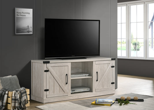 Salma Dusty Gray 58' Wide TV Stand with 2 Open Shelves and 2 Cabinets