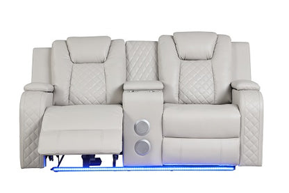 Benz LED & Power Recliner 3 PC Made With Faux Leather in Ice