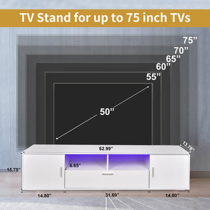 Modern TV stand with LED Lights Entertainment Center TV cabinet with Storage for Up to 75 inch for Gaming Living Room Bedroom