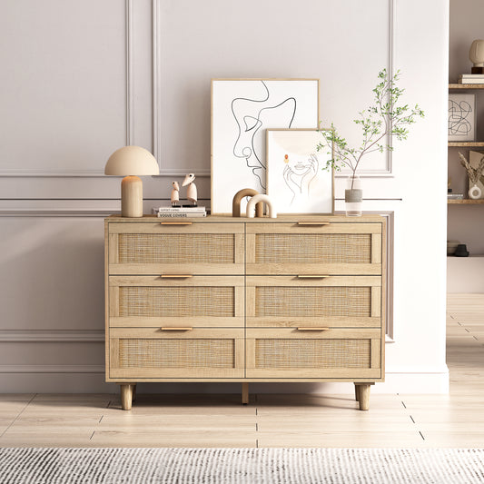 43.31'6-Drawers Rattan Storage Cabinet Rattan Drawer,for Bedroom,Living Room,Natural
