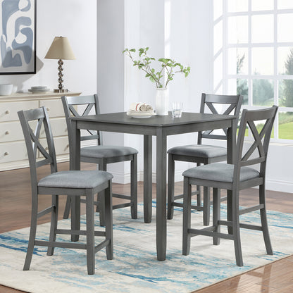 1st Choice 5 Piece Dining Wooden Square Table Set for 4 in Gray Finish