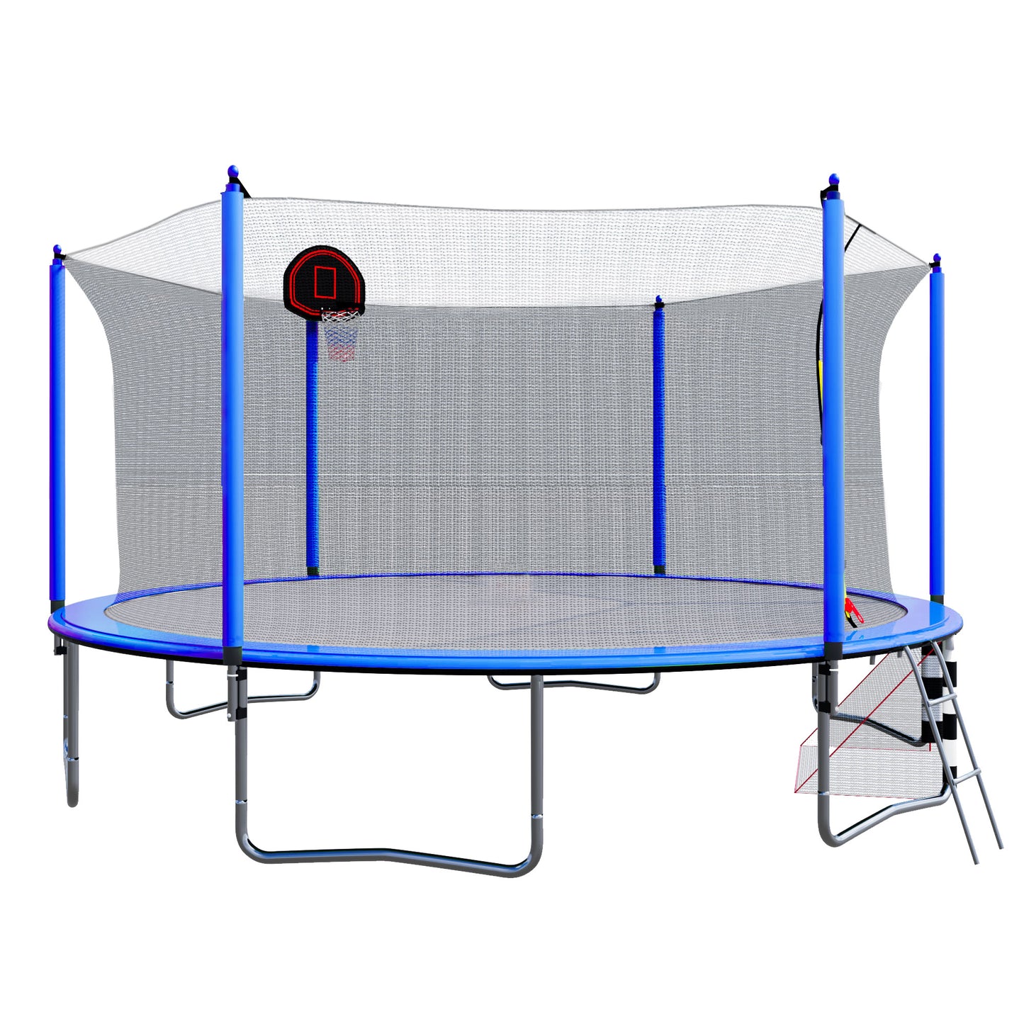 Blue 16FT Trampoline with Basketball Hoop, Pump, Ladder, Inner Safety Enclosure & Soccer Goal