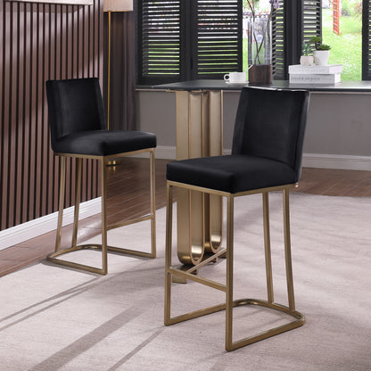 Woker Furniture Bar Stools Set of 2 Counter Height 26' Bar Stools with Back, Gold Brushed Barstools Modern Velvet Fabric Kitchen Stools for Counter Pub, Upholstered Dining Chairs - Black