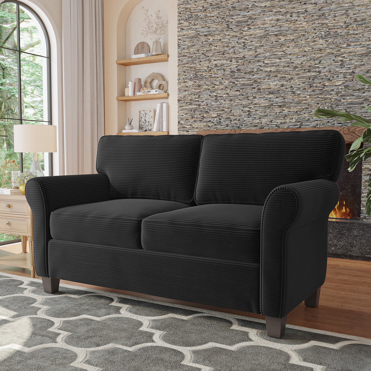 57' Modern 2-Seater Corduroy Sofa With Removable Backrest & Seat Cushions,Padded Armrests,High Rebound Sponge Filled with Solid Wood and Composite Frame,Easy Assembly For Living Room,Bedroom,Office.