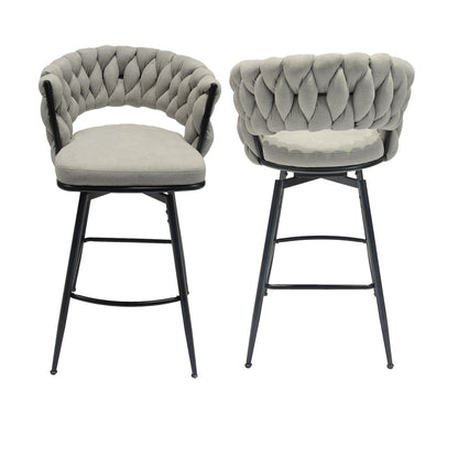 1st Choice Luxurious Grey Linen Swivel Bar Stools with Back Footrest