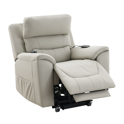 Marsha Light Gray Leather Power Recliner w/Lift & Massage