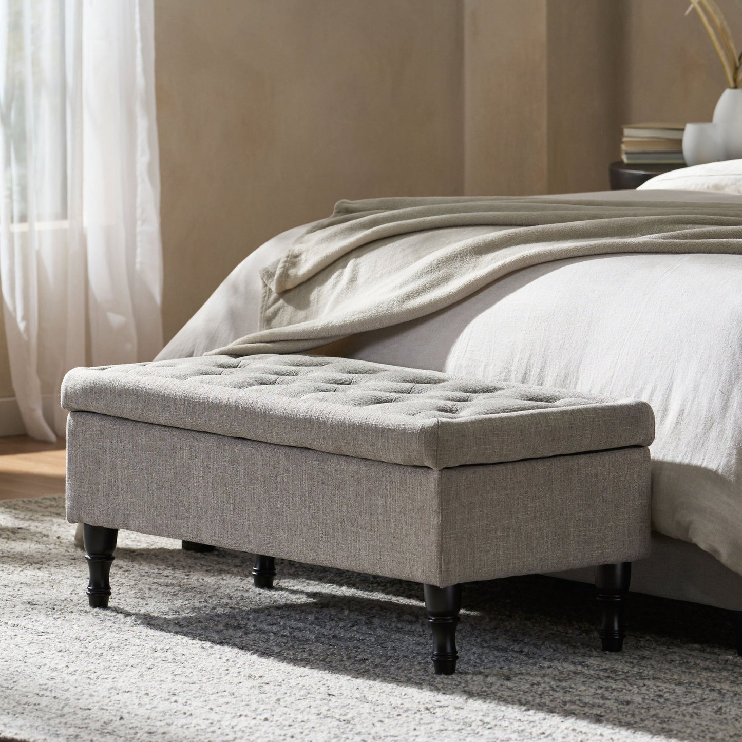 Dean Fabric Storage Wide Tufted Rectangle Ottoman, - 1st Choice Furniture Direct