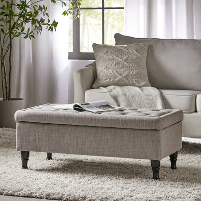 Dean Fabric Storage Wide Tufted Rectangle Ottoman, - 1st Choice Furniture Direct