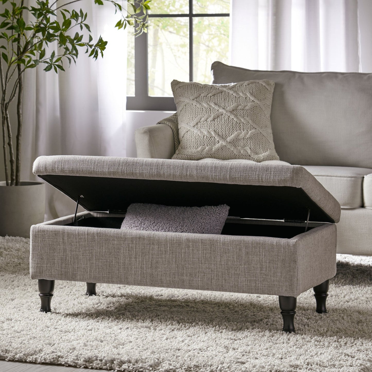 Dean Fabric Storage Wide Tufted Rectangle Ottoman, - 1st Choice Furniture Direct