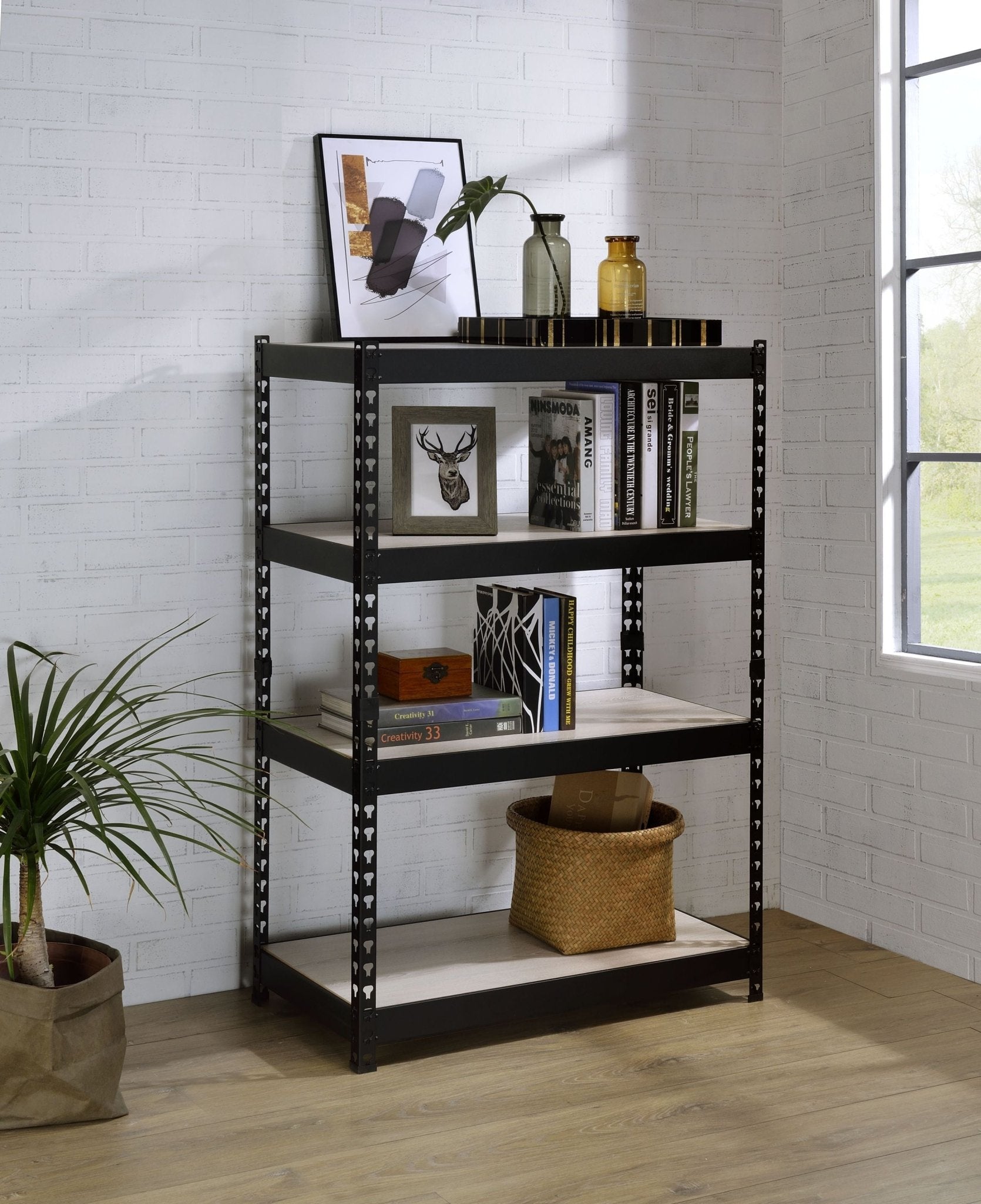 Decmus Natural & Black Finish Bookshelf - 1st Choice Furniture Direct