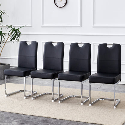 A set of four black thickened PU material ergonomic chairs -The perfect combination of comfort and aesthetics, with product dimensions of 15.7*20.5*38.2 inches.