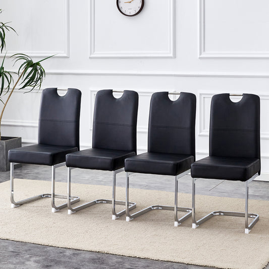 A set of four black thickened PU material ergonomic chairs -The perfect combination of comfort and aesthetics, with product dimensions of 15.7*20.5*38.2 inches.