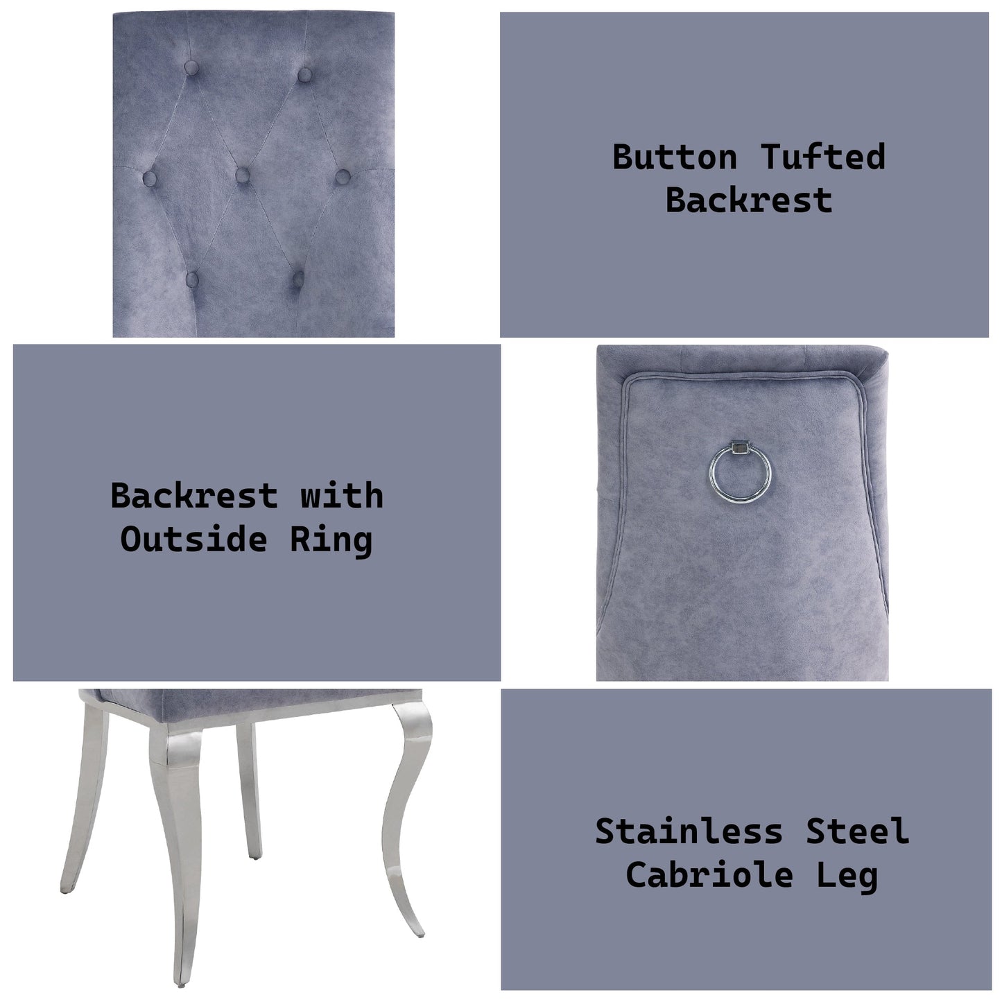 Dekel Gray Fabric & Stainless Steel Side Chair (Set of 2) - 1st Choice Furniture Direct