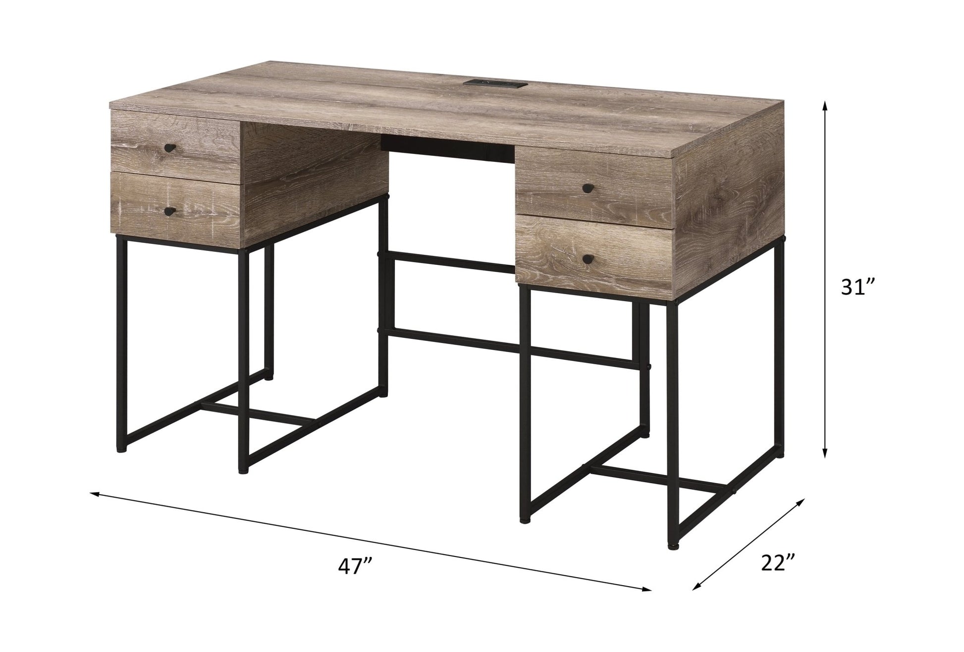 Desirre Rustic Oak & Black Finish Wirting Desk w/ USB Port - 1st Choice Furniture Direct
