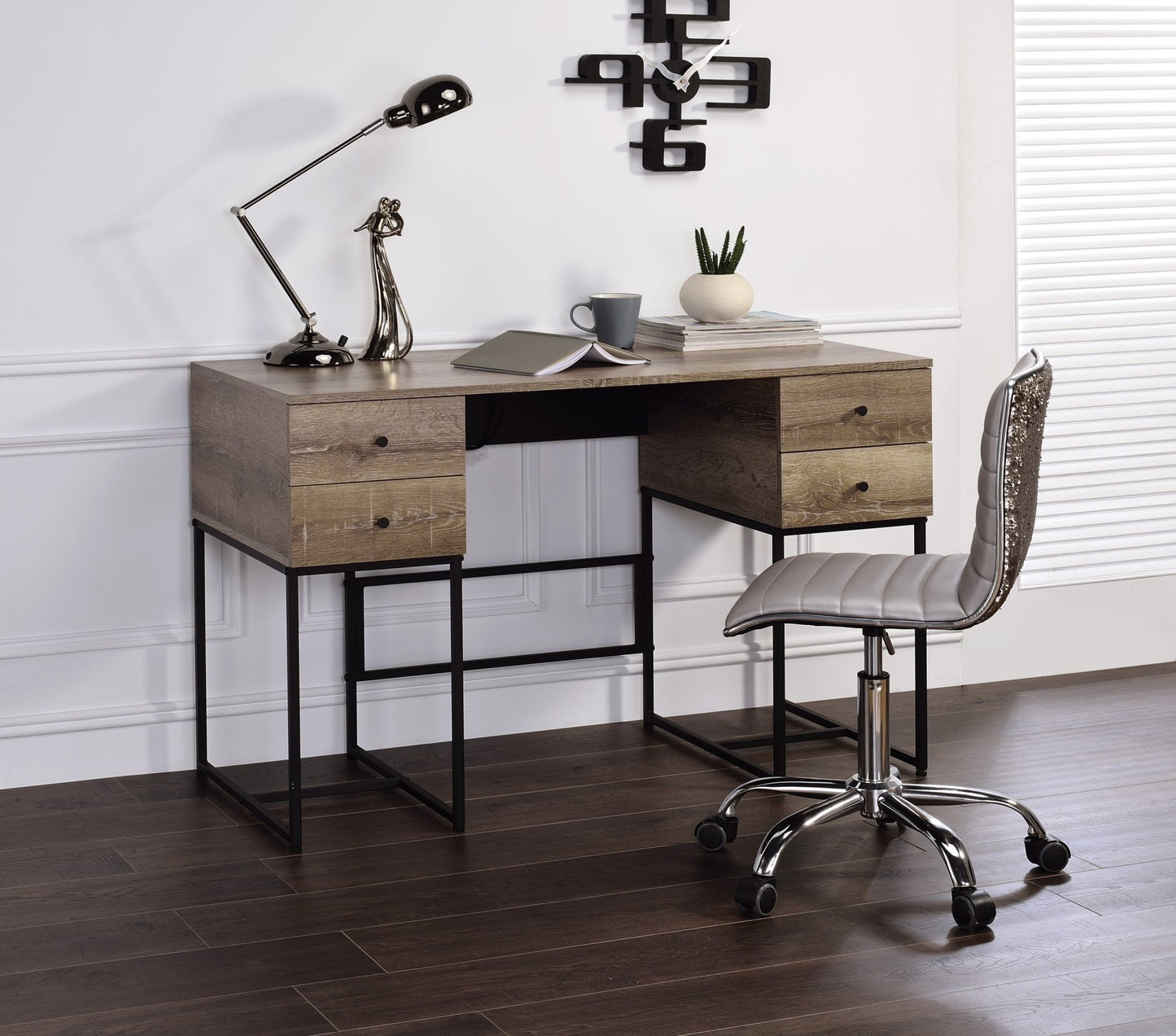Desirre Rustic Oak & Black Finish Wirting Desk w/ USB Port - 1st Choice Furniture Direct