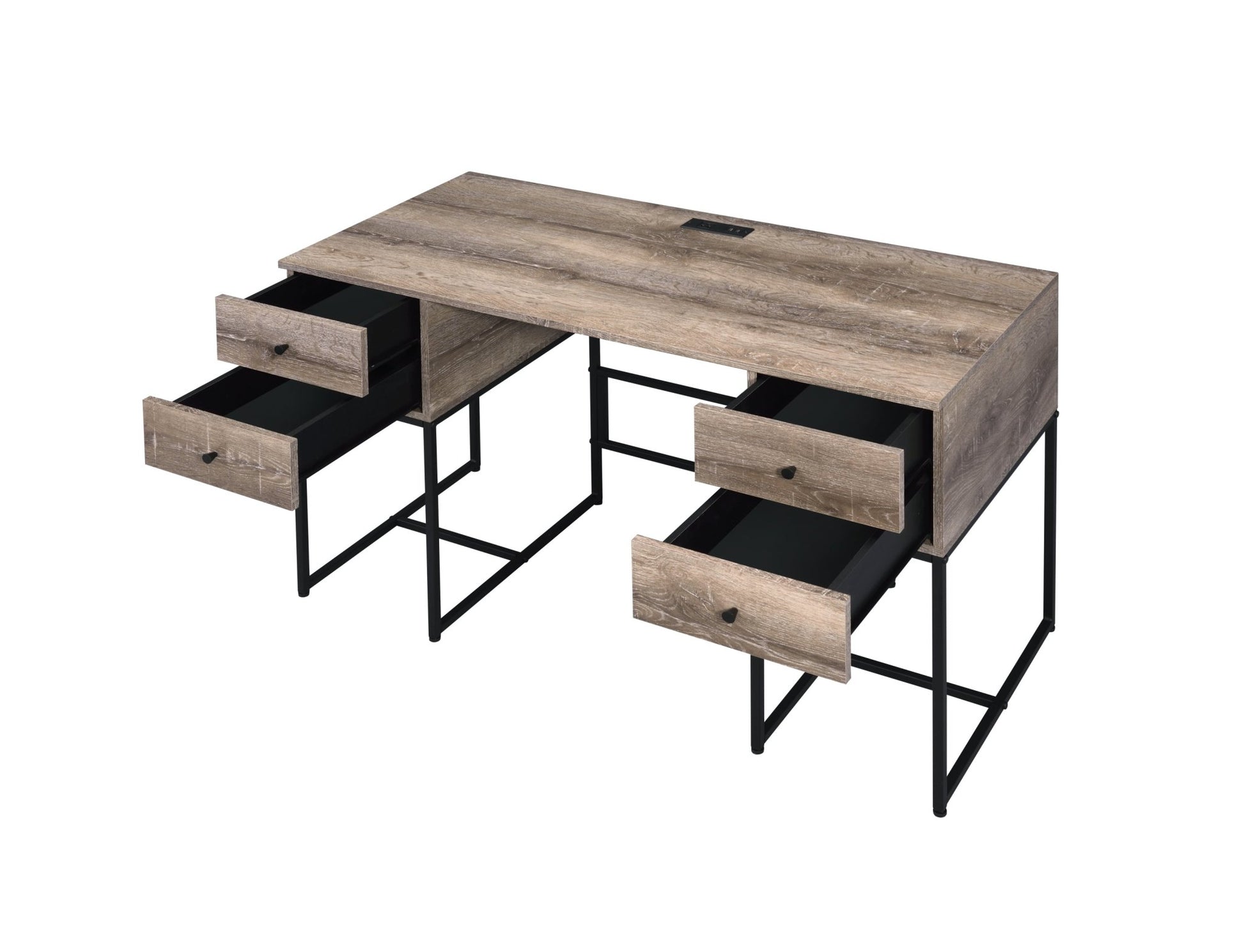 Desirre Rustic Oak & Black Finish Wirting Desk w/ USB Port - 1st Choice Furniture Direct