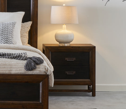 Two Drawer Nightstand, No Assembly Required, Two-Tone Finish