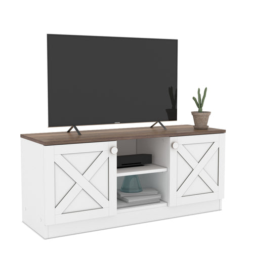 1st Choice Costal Wood Base 2 Cupboards Vintage TV Stand in White