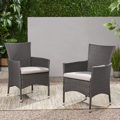 Dimensional Outdoor Dining Chair with Cushion Seat and Iron Frame, Set of 2, Grey - 1st Choice Furniture Direct