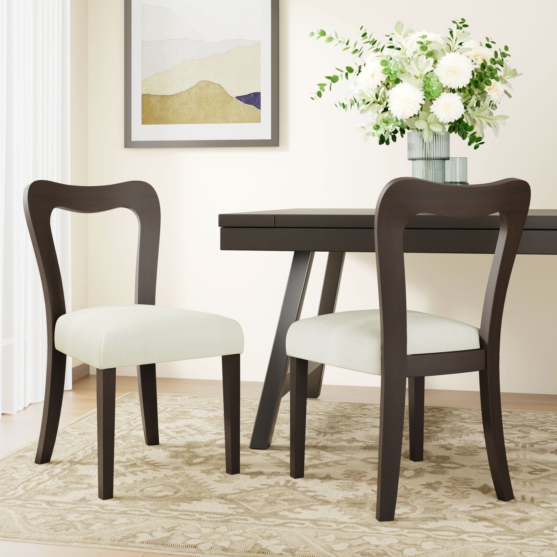 Dining Chair Without Arm(dark brown+beige) Set of 2 - 1st Choice Furniture Direct