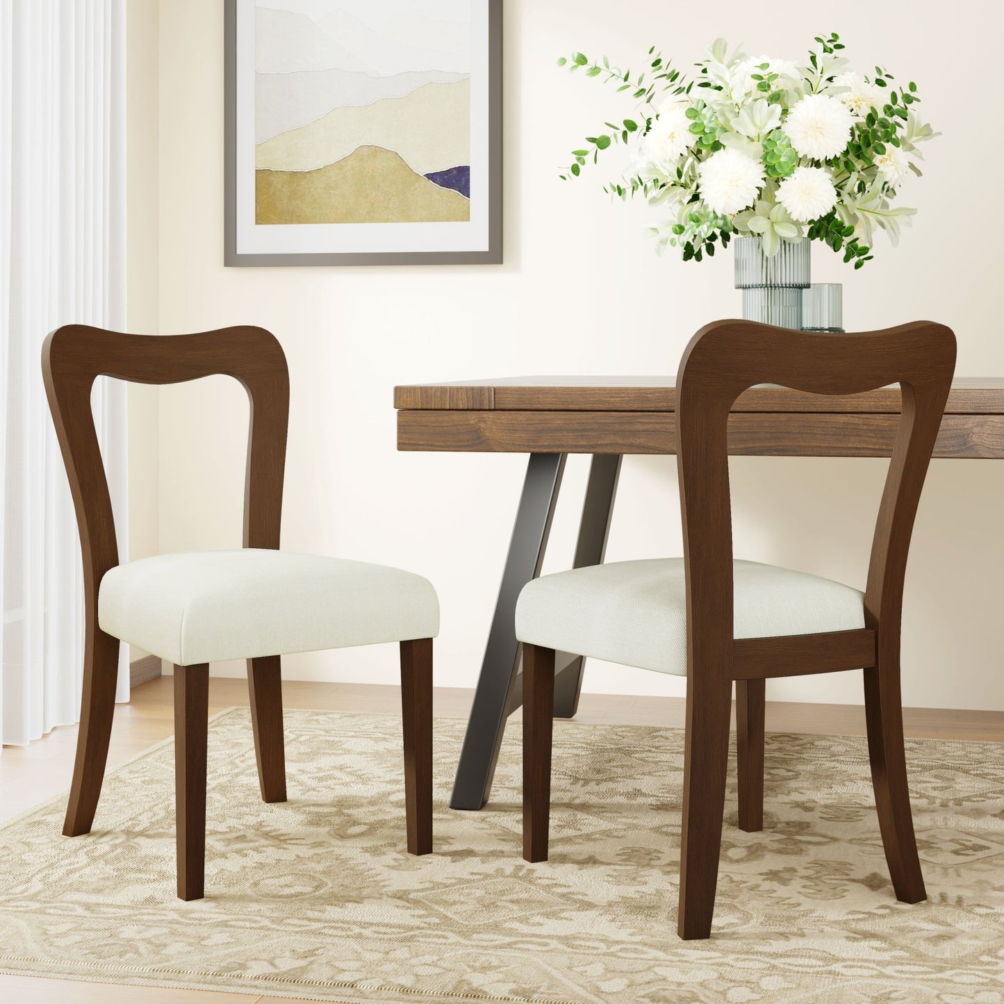 Dining Chair Without Arm(walnut+beige) Set of 2 - 1st Choice Furniture Direct