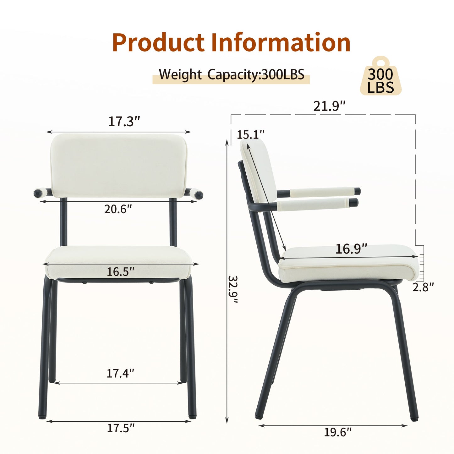 Dining Chairs Set of 2, Huggable Upholstered Dining Chairs with Soft Skin - Friendly Velvet Fabric, Table - Hangable Armrests, Metal Legs with Spray Coating Finish (White, Set of 2) - 1st Choice Furniture Direct