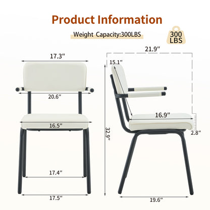 Dining Chairs Set of 2, Huggable Upholstered Dining Chairs with Soft Skin - Friendly Velvet Fabric, Table - Hangable Armrests, Metal Legs with Spray Coating Finish (White, Set of 2) - 1st Choice Furniture Direct