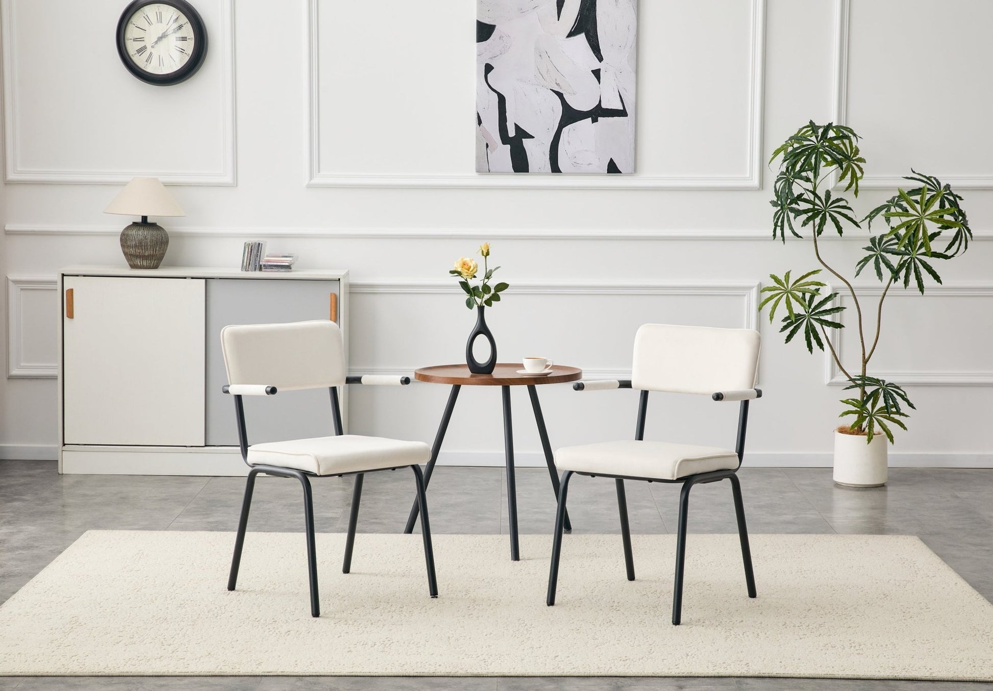 Dining Chairs Set of 2, Huggable Upholstered Dining Chairs with Soft Skin - Friendly Velvet Fabric, Table - Hangable Armrests, Metal Legs with Spray Coating Finish (White, Set of 2) - 1st Choice Furniture Direct