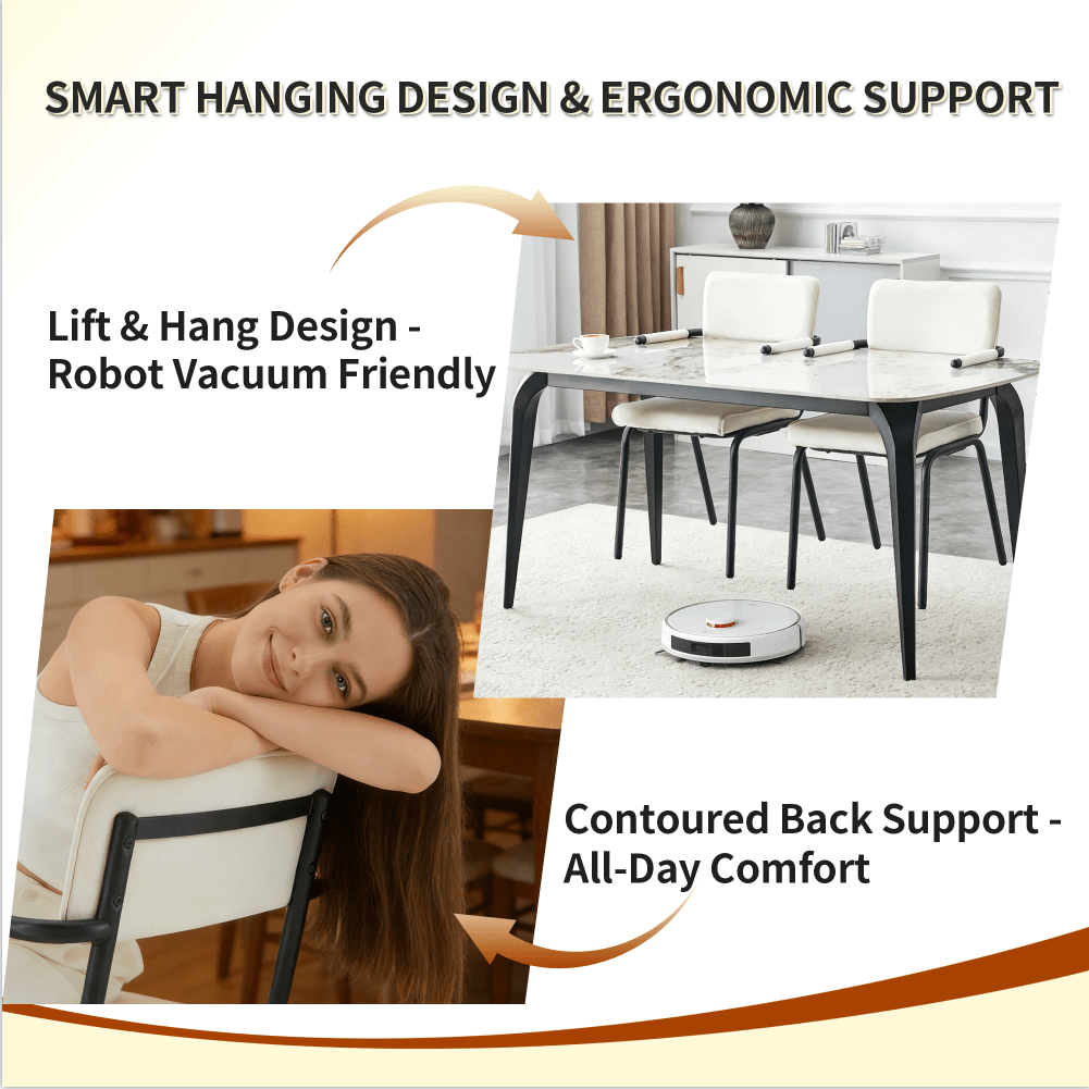 Dining Chairs Set of 2, Huggable Upholstered Dining Chairs with Soft Skin - Friendly Velvet Fabric, Table - Hangable Armrests, Metal Legs with Spray Coating Finish (White, Set of 2) - 1st Choice Furniture Direct