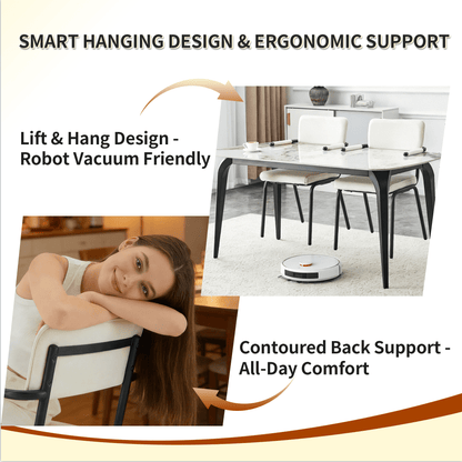 Dining Chairs Set of 2, Huggable Upholstered Dining Chairs with Soft Skin - Friendly Velvet Fabric, Table - Hangable Armrests, Metal Legs with Spray Coating Finish (White, Set of 2) - 1st Choice Furniture Direct