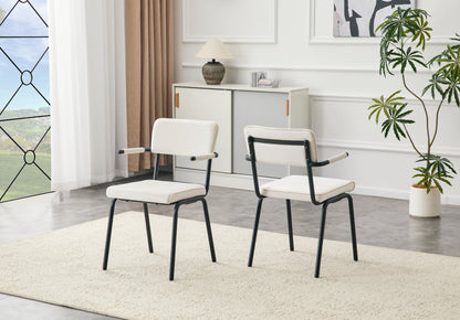 Dining Chairs Set of 2, Huggable Upholstered Dining Chairs with Soft Skin - Friendly Velvet Fabric, Table - Hangable Armrests, Metal Legs with Spray Coating Finish (White, Set of 2) - 1st Choice Furniture Direct