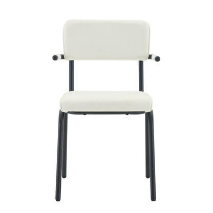 Dining Chairs Set of 2, Huggable Upholstered Dining Chairs with Soft Skin - Friendly Velvet Fabric, Table - Hangable Armrests, Metal Legs with Spray Coating Finish (White, Set of 2) - 1st Choice Furniture Direct