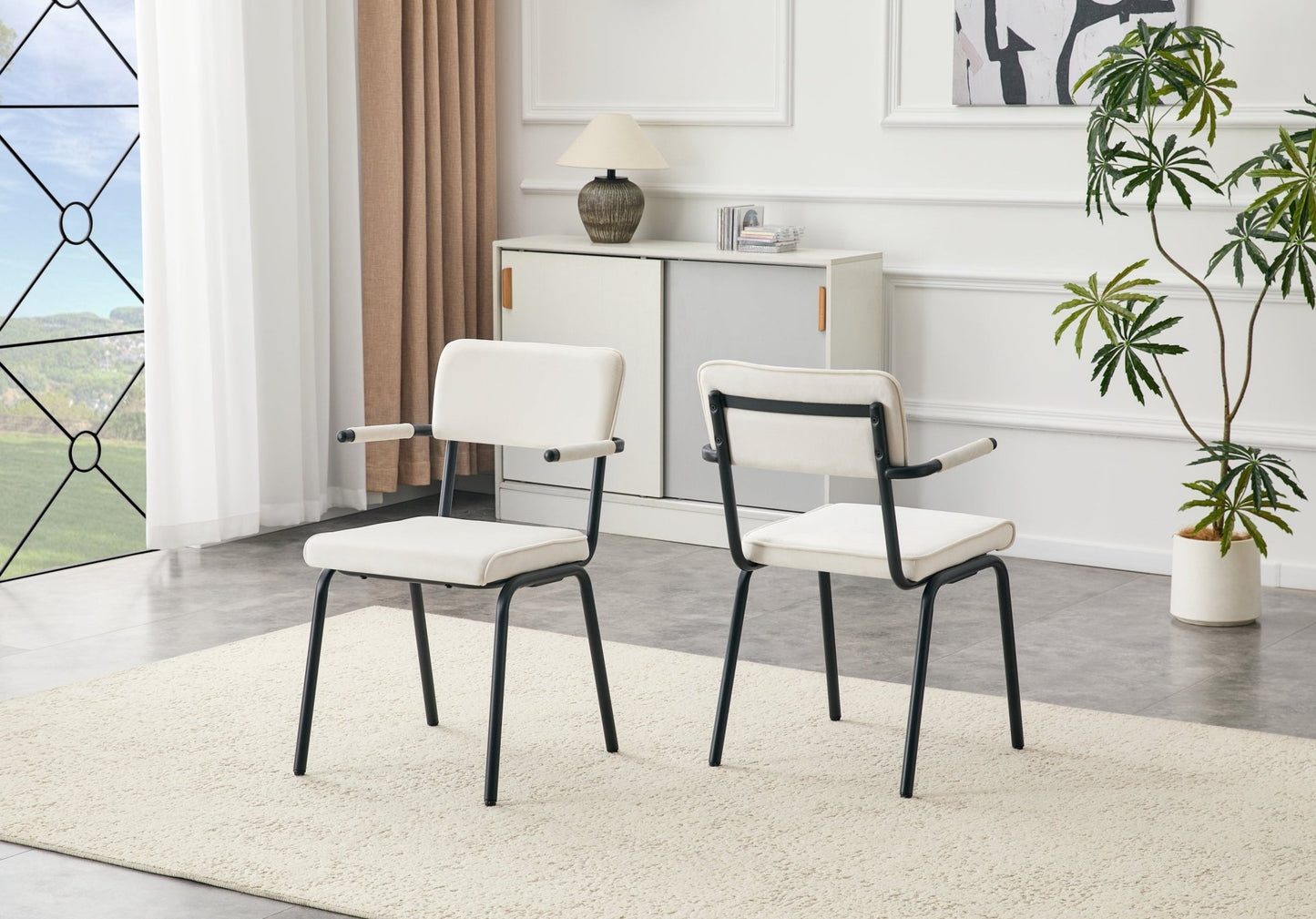 Dining Chairs Set of 2, Huggable Upholstered Dining Chairs with Soft Skin - Friendly Velvet Fabric, Table - Hangable Armrests, Metal Legs with Spray Coating Finish (White, Set of 2) - 1st Choice Furniture Direct