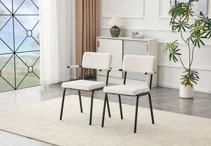 Dining Chairs Set of 2, Huggable Upholstered Dining Chairs with Soft Skin - Friendly Velvet Fabric, Table - Hangable Armrests, Metal Legs with Spray Coating Finish (White, Set of 2) - 1st Choice Furniture Direct