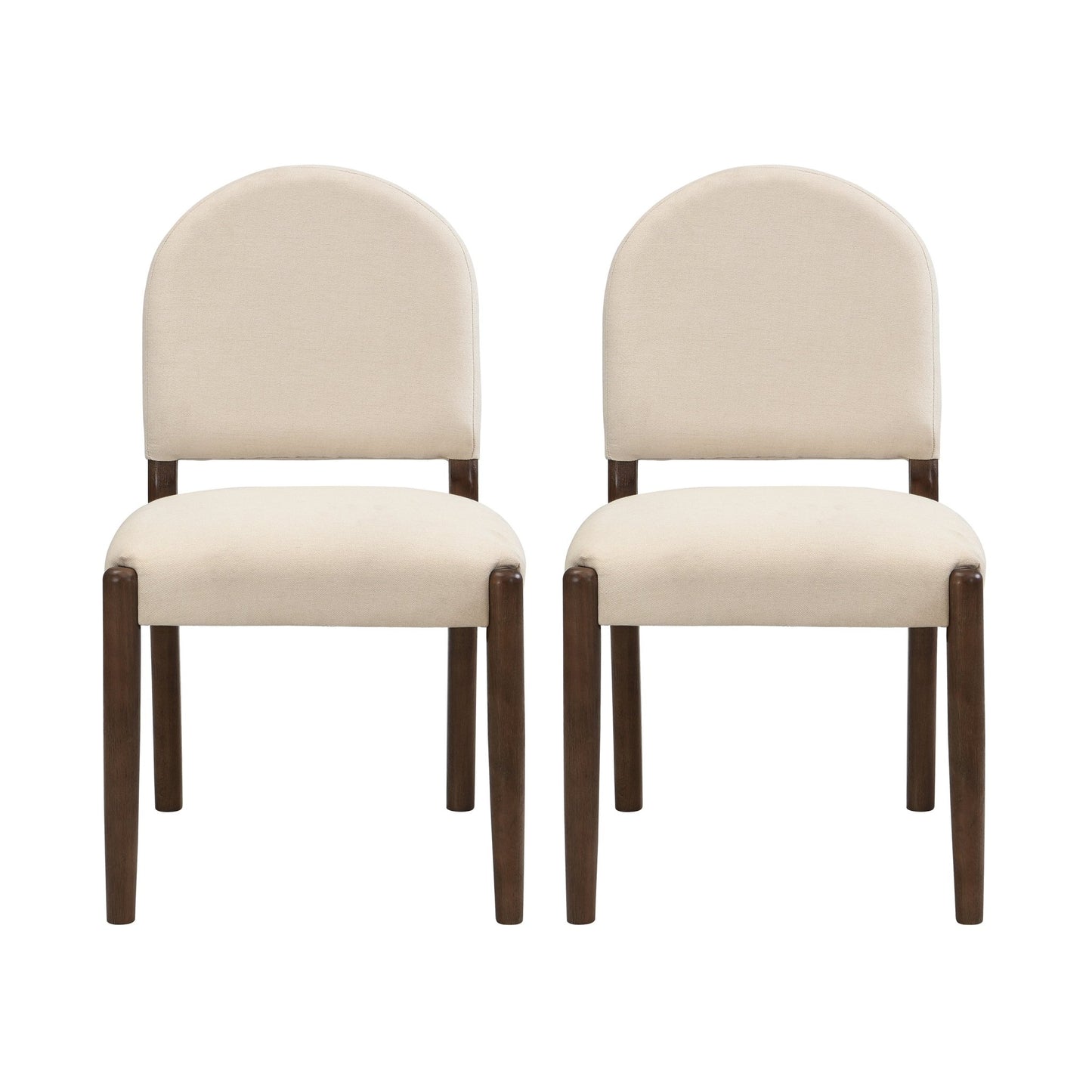 Dining Chairs with Back Mid Century Fabric Upholstered Armless Dining Room Side Chairs Set of 2 - Walnut+Beige - 1st Choice Furniture Direct