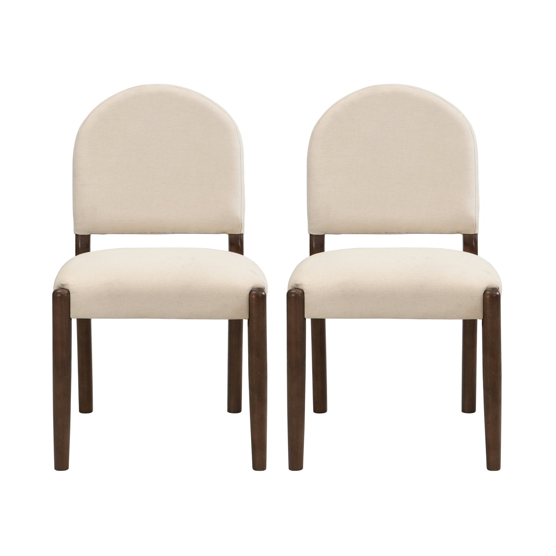 Dining Chairs with Back Mid Century Fabric Upholstered Armless Dining Room Side Chairs Set of 2 - Walnut+Beige - 1st Choice Furniture Direct