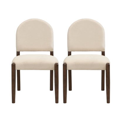 Dining Chairs with Back Mid Century Fabric Upholstered Armless Dining Room Side Chairs Set of 2 - Walnut+Beige - 1st Choice Furniture Direct