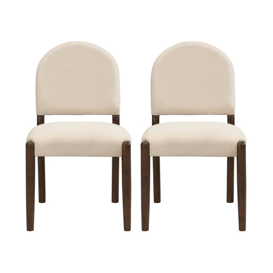 Dining Chairs with Back Mid Century Fabric Upholstered Armless Dining Room Side Chairs Set of 2 - Walnut+Beige - 1st Choice Furniture Direct